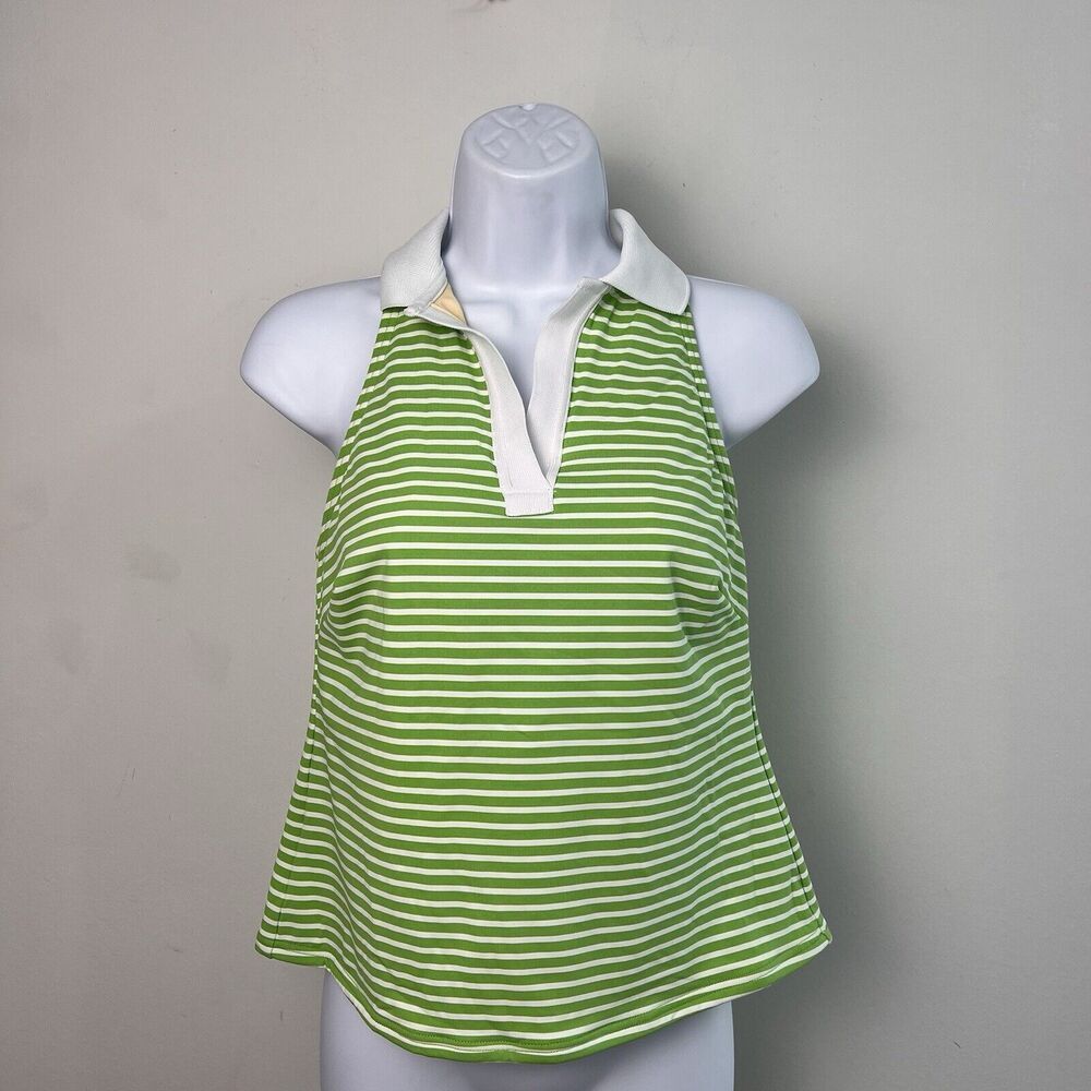 Lands' End Tankini Top Sz 12 Halter Green Stripe Underwired Woman’s